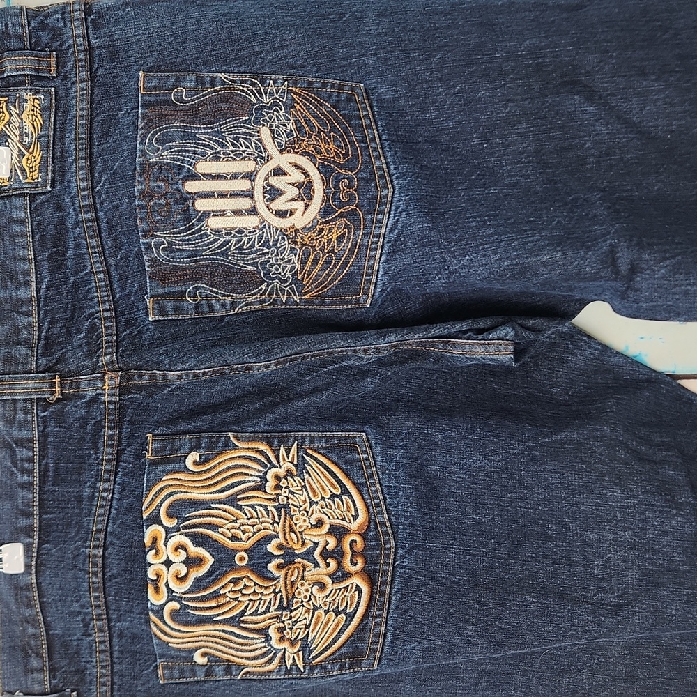Miskeen Vintage Y2k Baggy Jeans with Embroidered Pockets